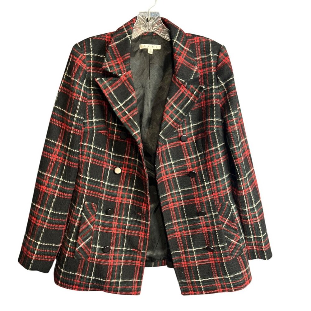 Plaid Wool Double-Breasted Blazer Size 4